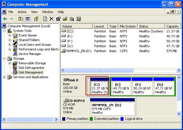 20gb C drive in disk management Acronis pc