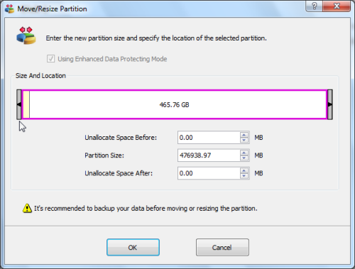 drag the partition toclaim the unallocated