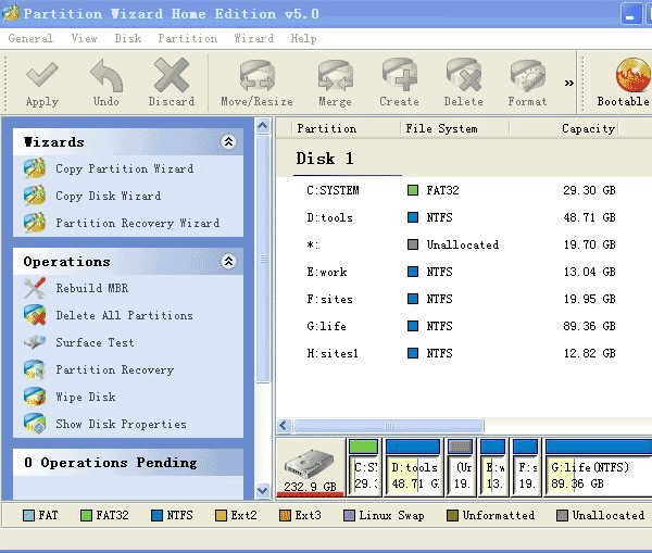 screenshot of partition wizard home