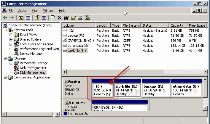 c drive space before repartition