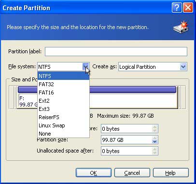 create new partition